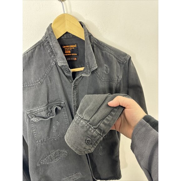 SuperDry Commodity Edition 40Cm Large Black Denim Distressed Button Shirt - Picture 4 of 10
